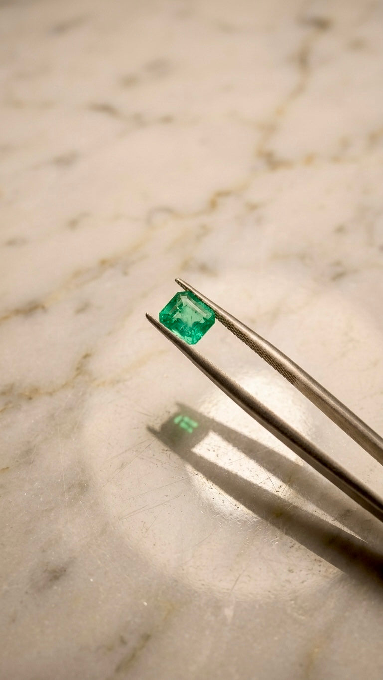 14K yellow gold ring set with a 0.776 ct emerald and diamonds